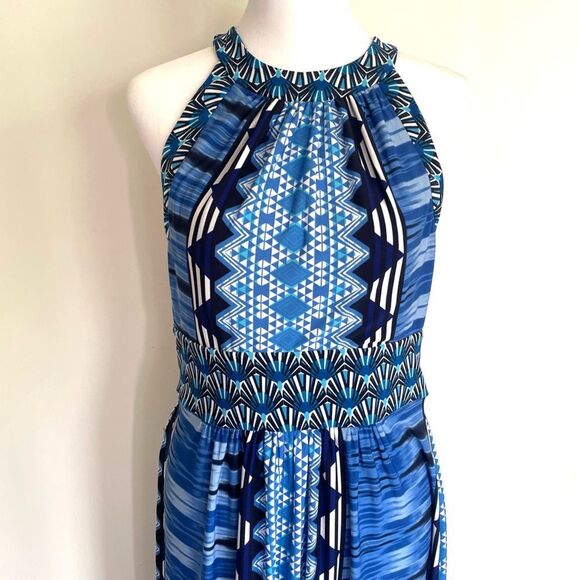 Ronni Nicole Blue Abstract Travel Maxi Dress Stretch Women’s Size 6 - Picture 2 of 10